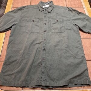 Orvis Shirt Mens Sz XL Army Green Linen Cotton Button Front Safari Outdoors